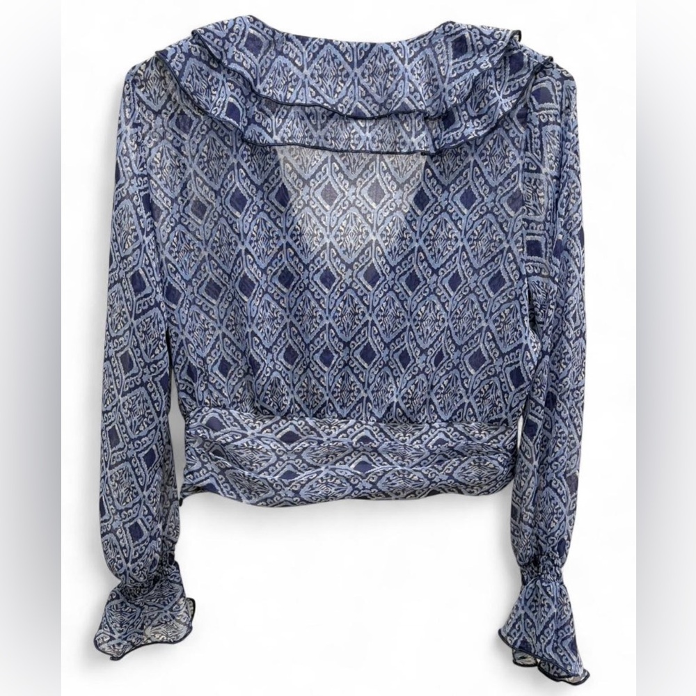 Zara Boho Chic Chiffon Cropped Blouse Medium Fun Flirty Lightweight Ruffle - Picture 6 of 7